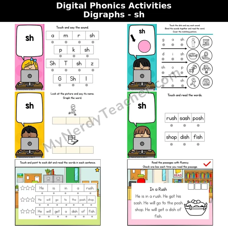 Digraph SH Phonics Intervention — Digital Blending & Decodable Passage