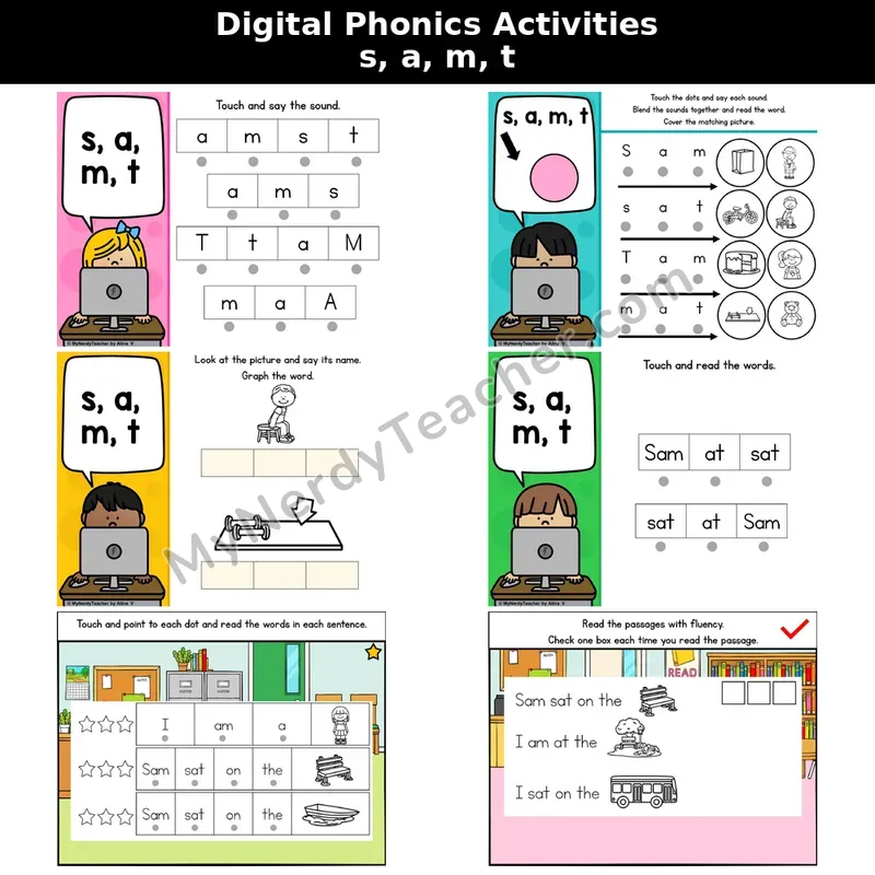 Letters S, A, M, T Phonics Intervention — Digital Blending & Decodable Passage