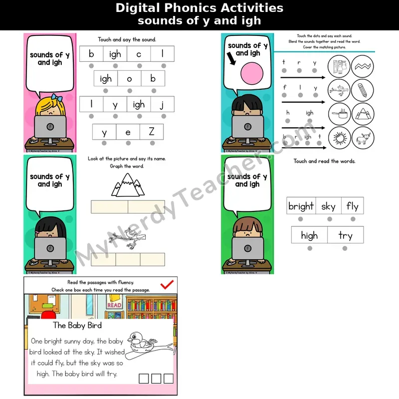 Y and igh as Long I Phonics Intervention — Digital Blending & Decodable Passage