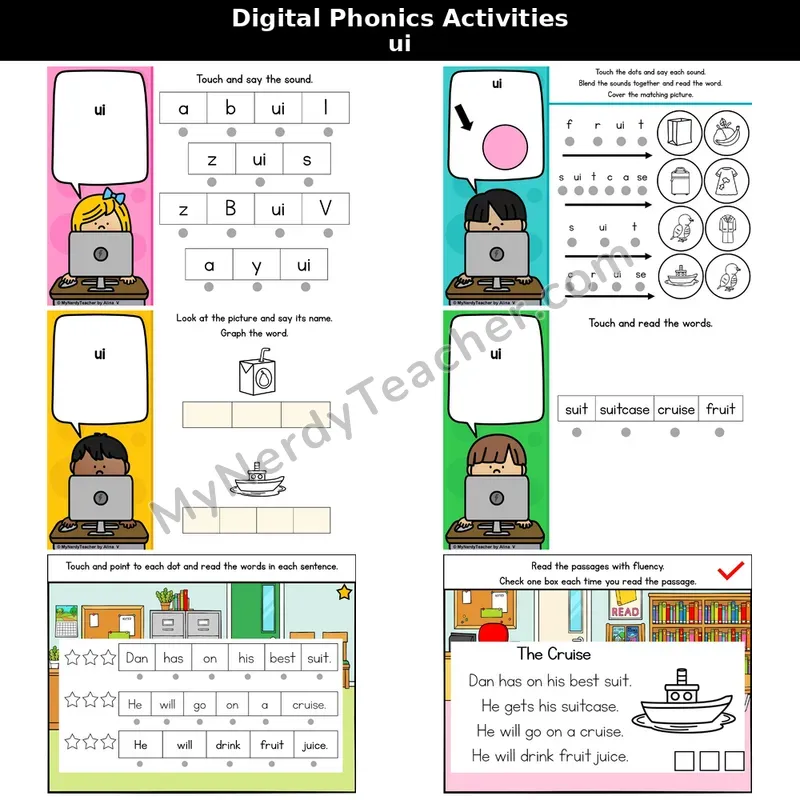 Vowel Team ui Phonics Intervention — Digital Blending & Decodable Passage