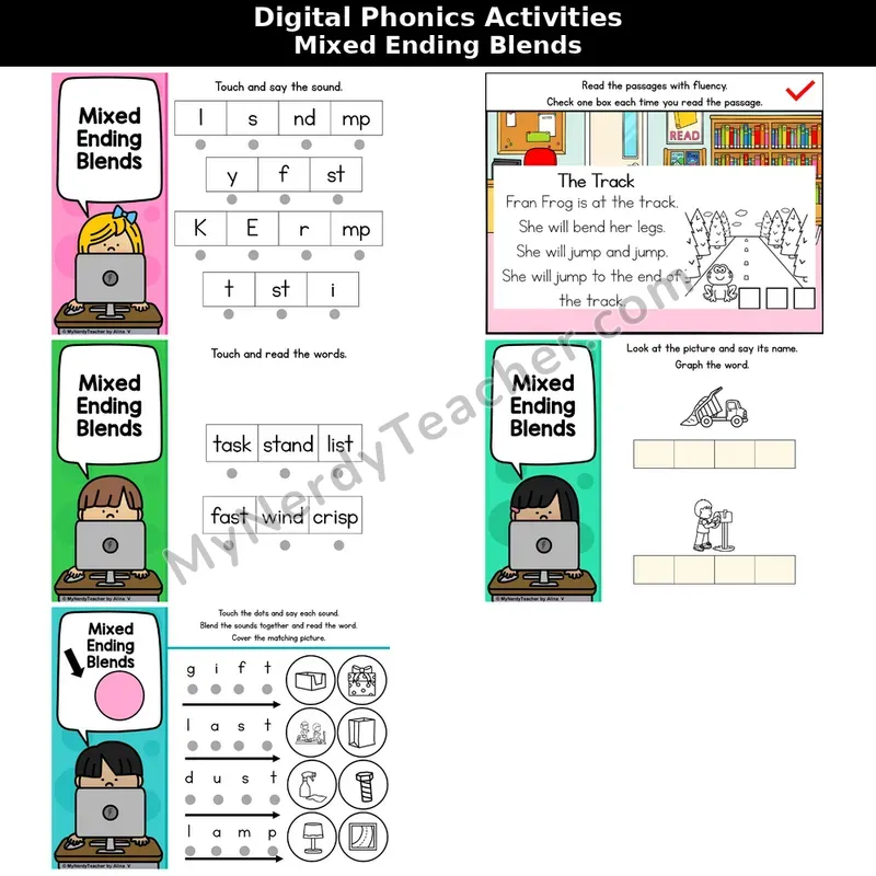 Mixed Ending Blends Phonics Intervention — Digital Blending & Decodable Passage
