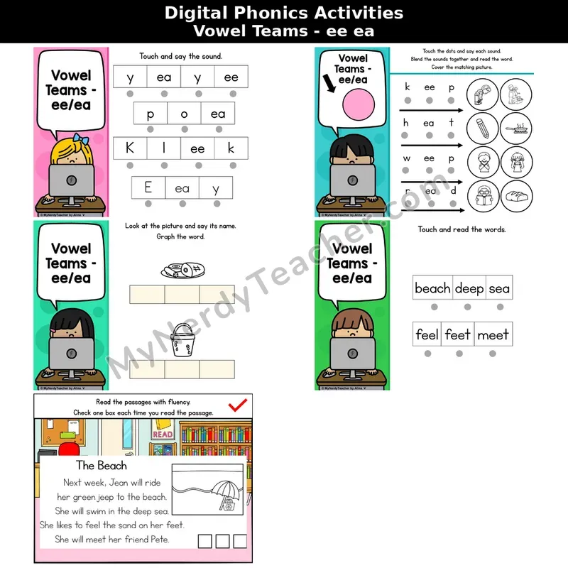 Vowel Team ee, ea Phonics Intervention — Digital Blending & Decodable Passage