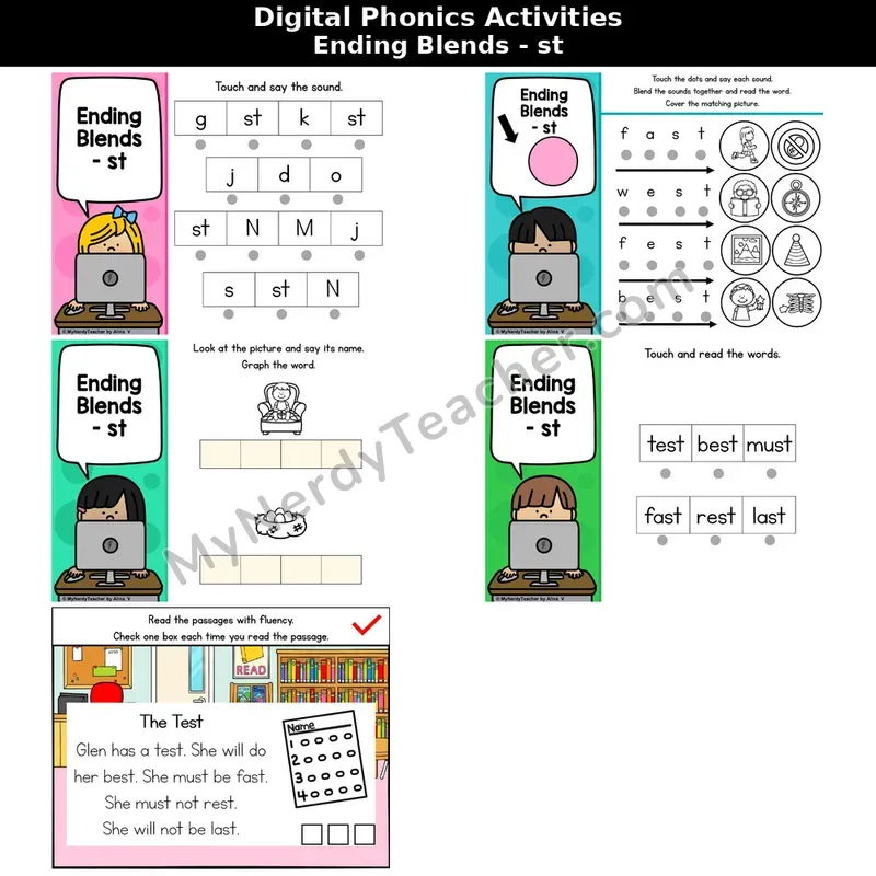 Ending Blends st Phonics Intervention — Digital Blending & Decodable Passage
