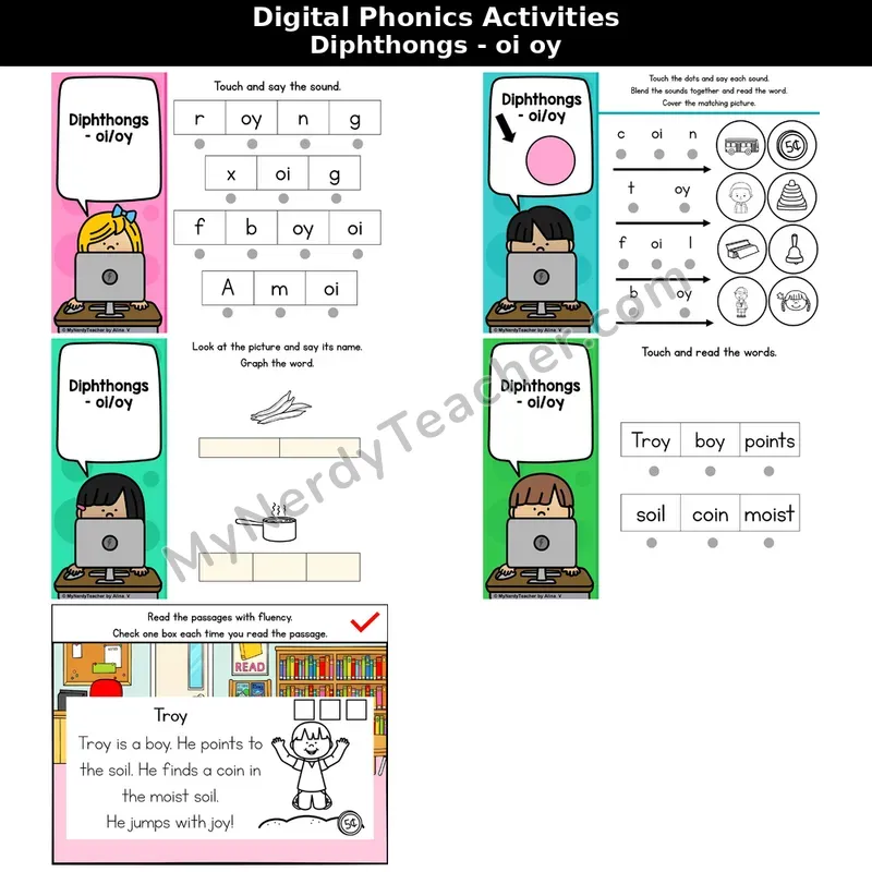 Diphthong oi, oy Phonics Intervention — Digital Blending & Decodable Passage
