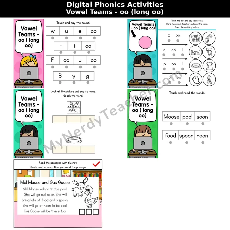 Vowel Team oo (Long Sound) Phonics Intervention — Digital Blending & Decodable Passage