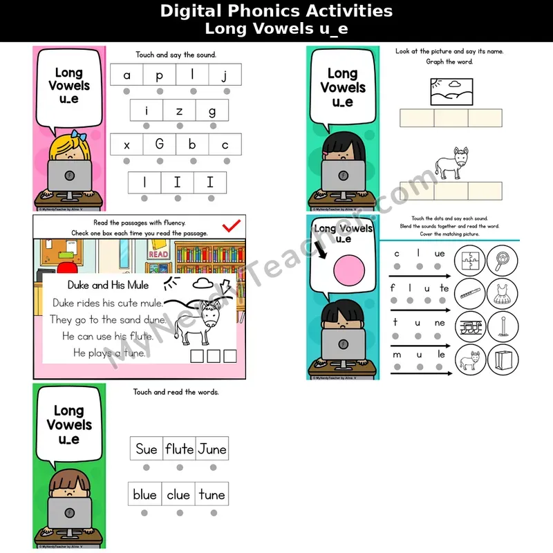 Long Vowel u_e Phonics Intervention — Digital Blending & Decodable Passage