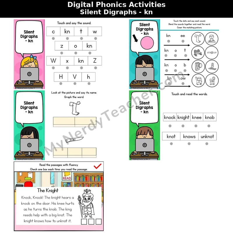 Silent Letter kn Phonics Intervention — Digital Blending & Decodable Passage