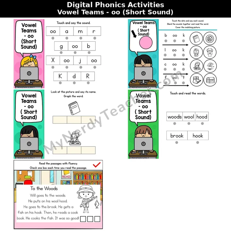 Vowel Team oo (Short Sound) Phonics Intervention — Digital Blending & Decodable Passage