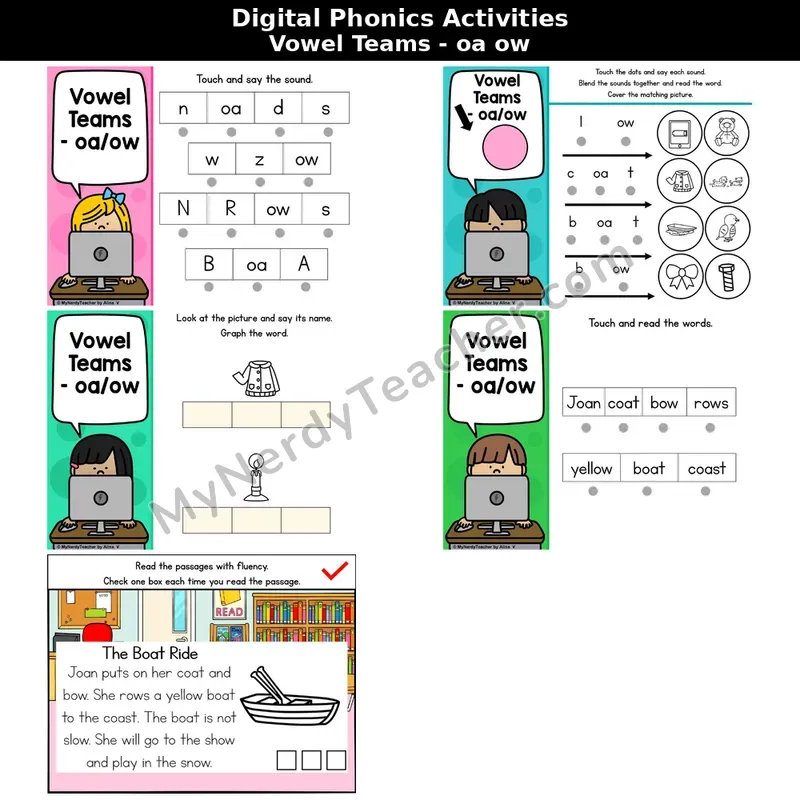 Vowel Team oa, ow Phonics Intervention — Digital Blending & Decodable Passage