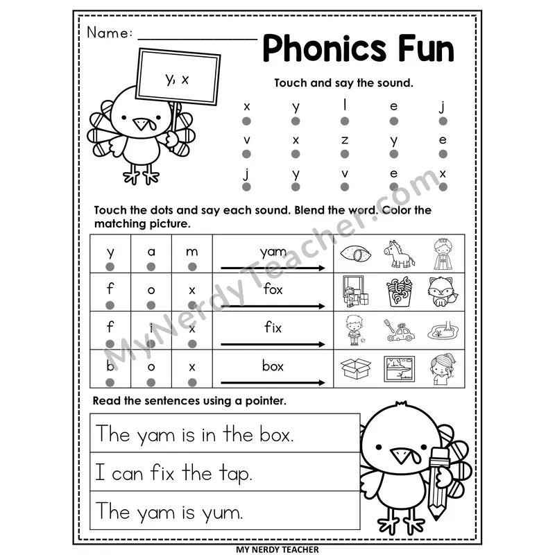 Letters Y and X Worksheet — Editable Thanksgiving Phonics Fun