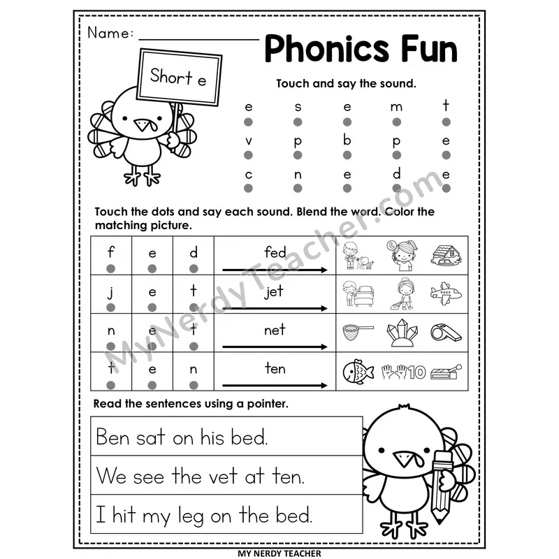Short E CVC Worksheet — Editable Thanksgiving Phonics Fun