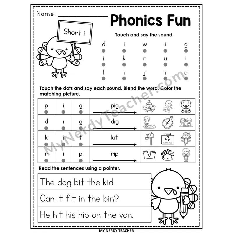 Short I CVC Worksheet — Editable Thanksgiving Phonics Fun