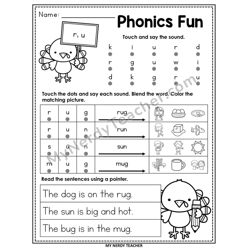 Letters R and U Worksheet — Editable Thanksgiving Phonics Fun
