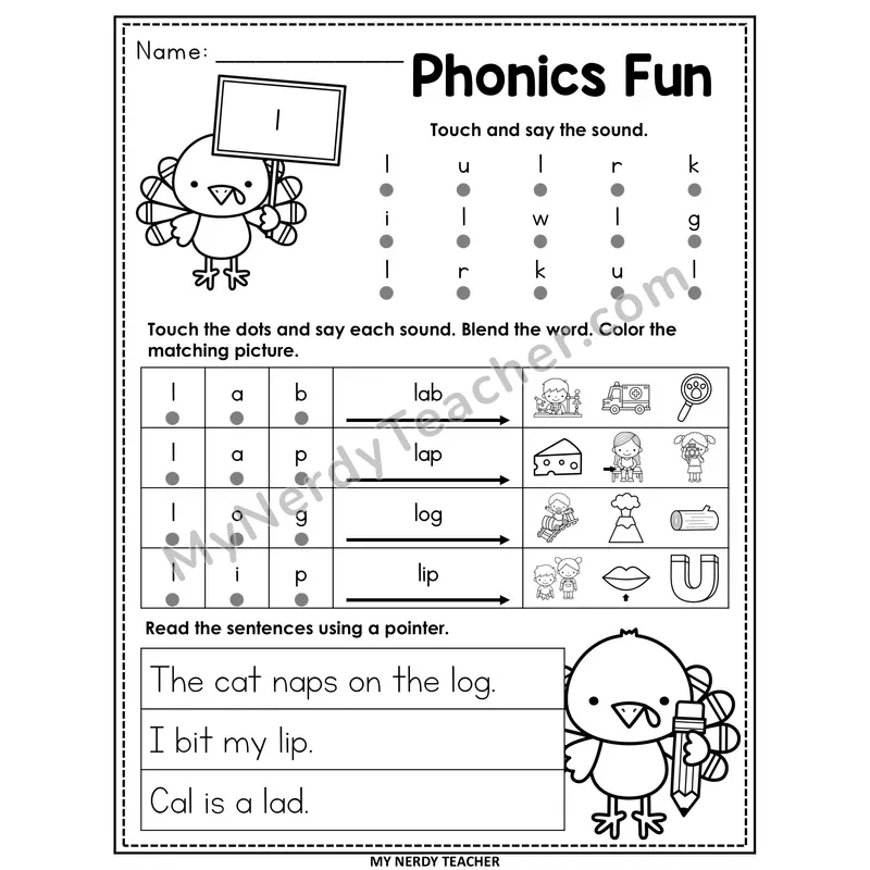 Letter L Worksheet — Editable Thanksgiving Phonics Fun
