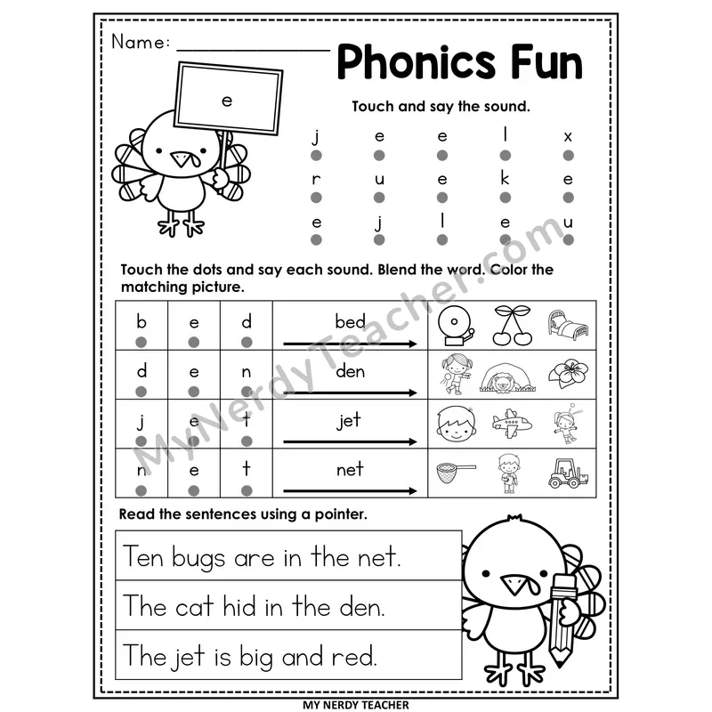 Letter E Worksheet — Editable Thanksgiving Phonics Fun
