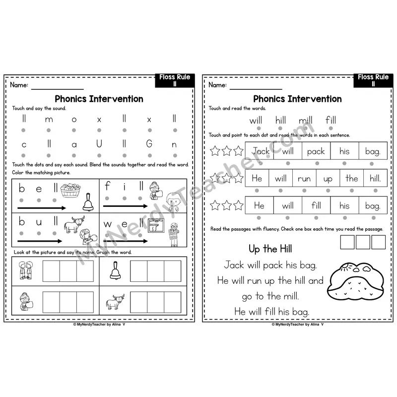 Floss Rule ll Phonics Intervention — Printable Blending & Decodable Passage