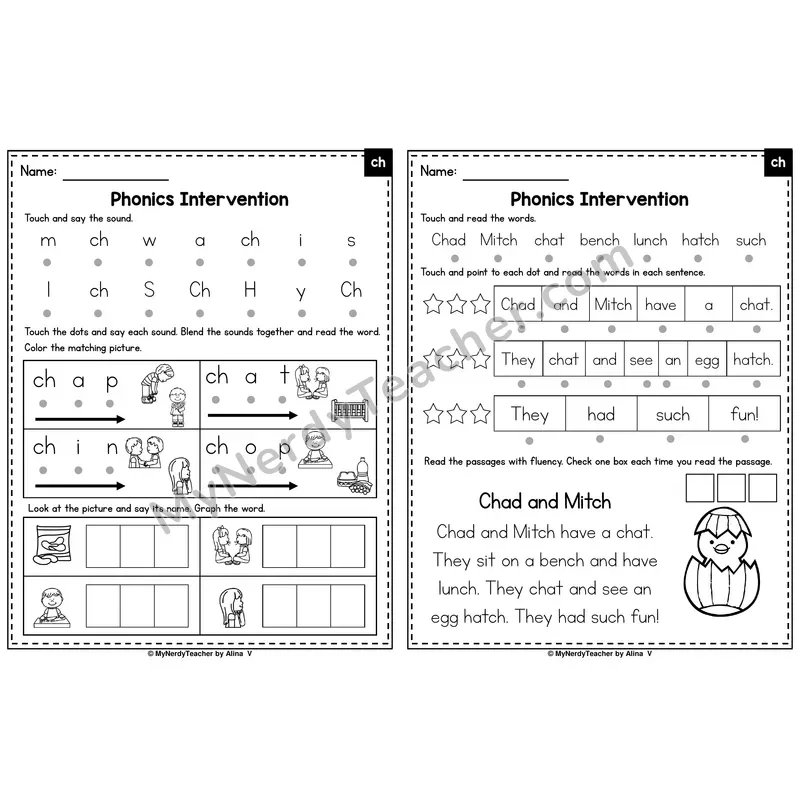 Digraph ch Phonics Intervention — Printable Blending & Decodable Passage