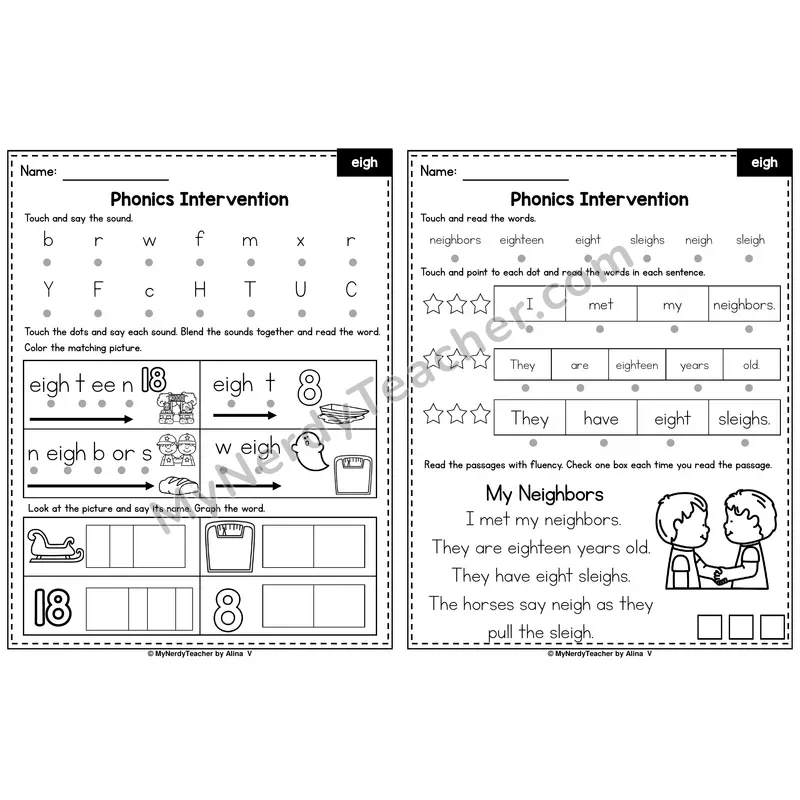 eigh Spelling Pattern Phonics Intervention — Printable Blending & Decodable Passage