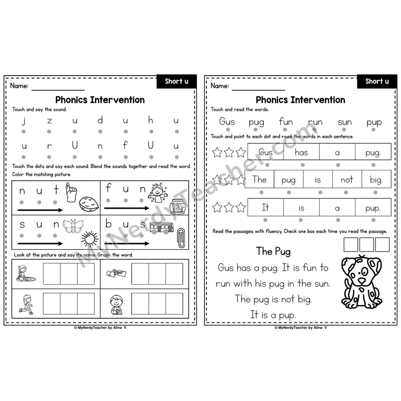 Short U CVC Phonics Intervention — Printable Blending & Decodable Passage