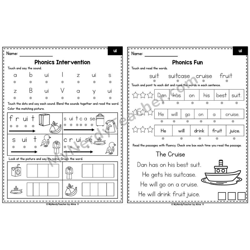 Vowel Team ui Phonics Intervention — Printable Blending & Decodable Passage