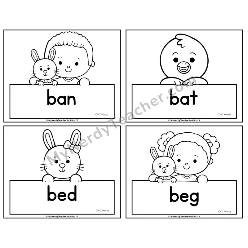 CVC Word Picture Cards — Easter (Black & White)