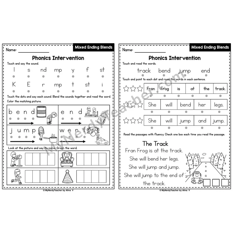 Mixed Ending Blends Phonics Intervention — Printable Blending & Decodable Passage