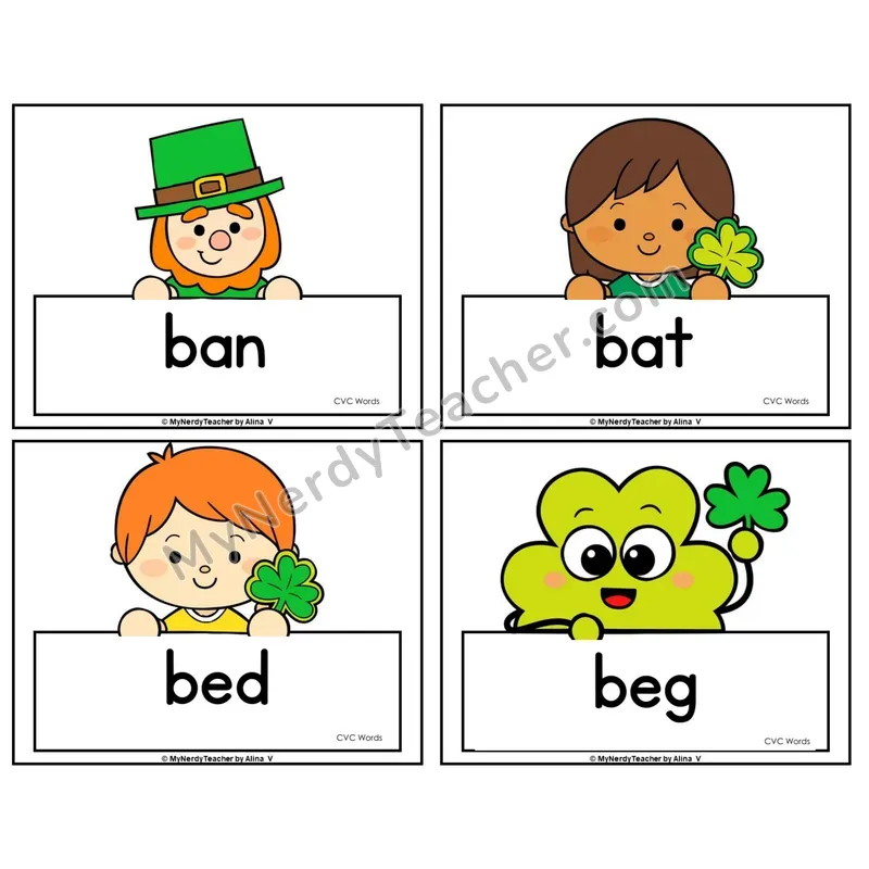 CVC Word Picture Cards — St. Patrick's Day Theme