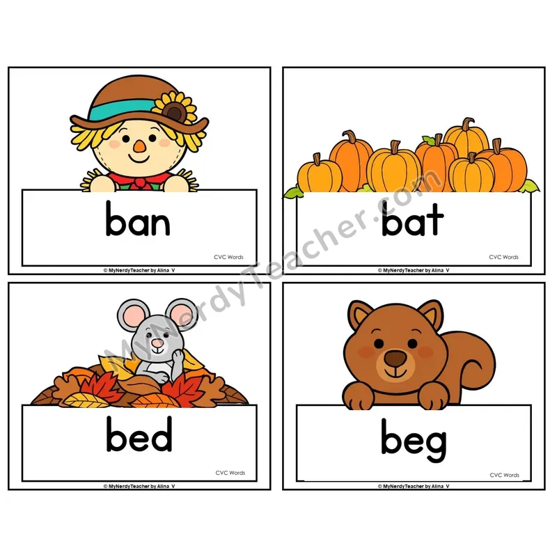 CVC Word Picture Cards — Fall Theme