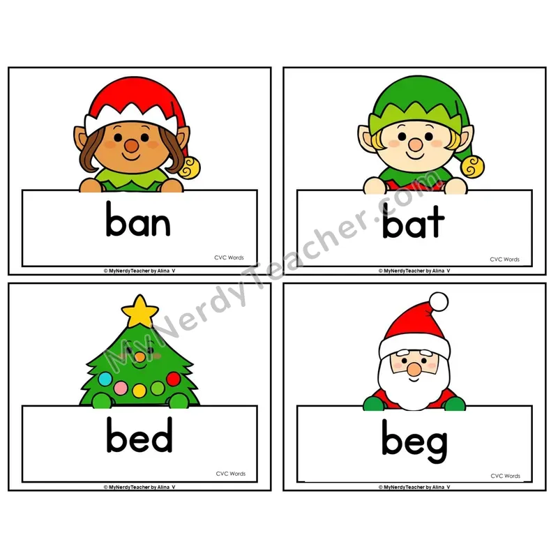 CVC Word Picture Cards — Christmas Theme