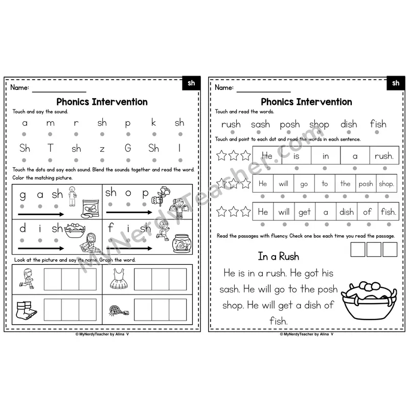 Digraph sh Phonics Intervention — Printable Blending & Decodable Passage