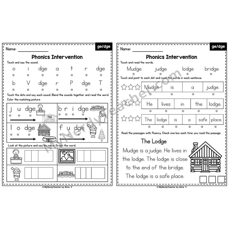 Soft g: ge and dge Phonics Intervention — Printable Blending & Decodable Passage