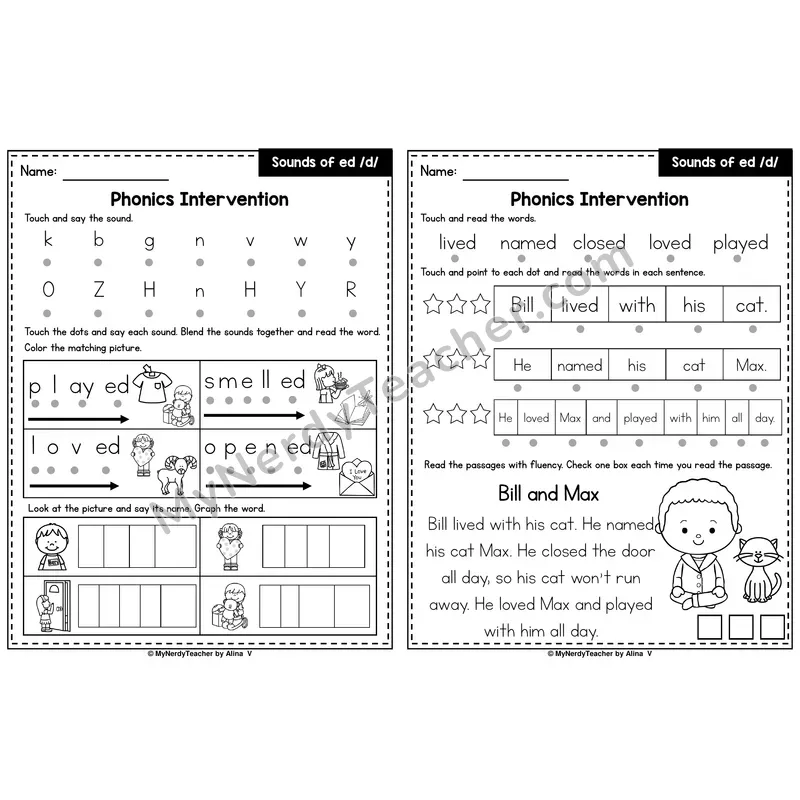 Sounds of -ed (/d/) Phonics Intervention — Printable Blending & Decodable Passage
