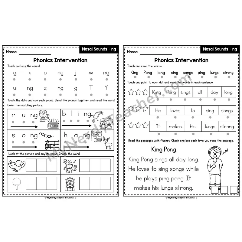 Nasal Sound ng Phonics Intervention — Printable Blending & Decodable Passage