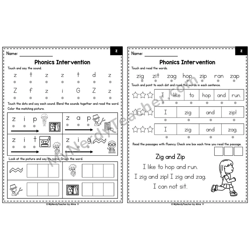 Letter Z Phonics Intervention — Printable Blending & Decodable Passage