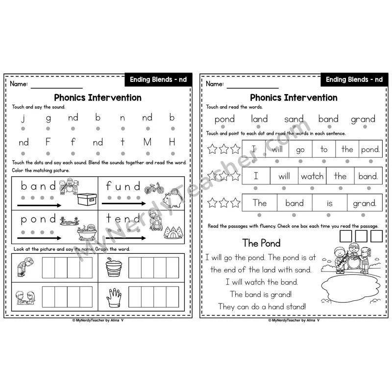 Ending Blends nd Phonics Intervention — Printable Blending & Decodable Passage