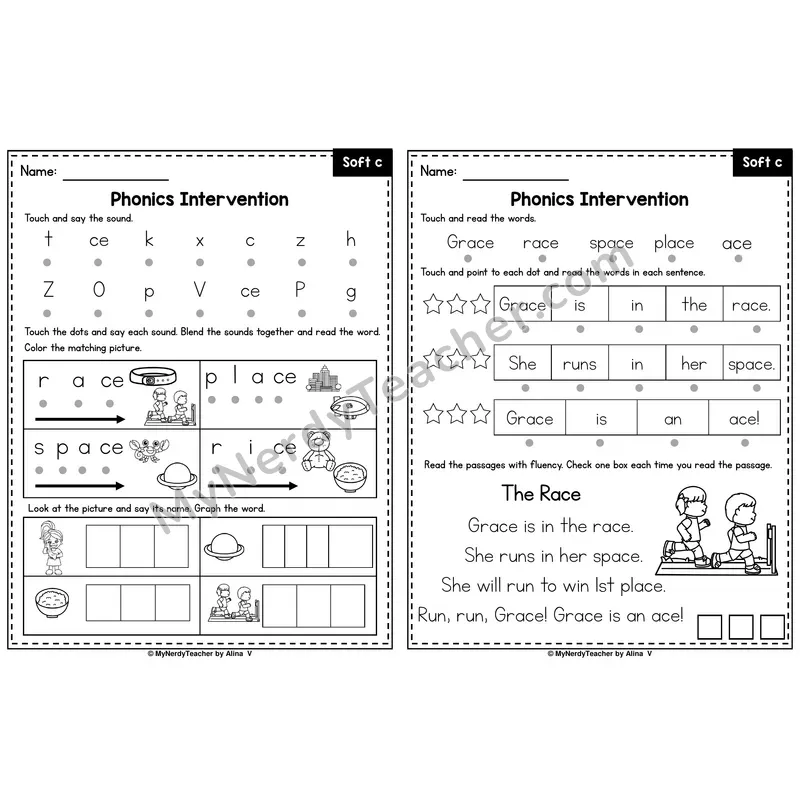 Soft c (_ce) Phonics Intervention — Printable Blending & Decodable Passage