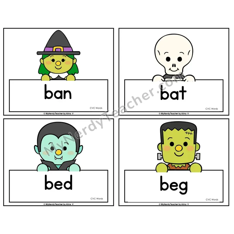 CVC Word Picture Cards — Halloween Theme
