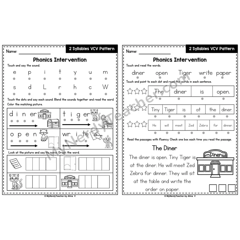 VCV Syllable Pattern Phonics Intervention — Printable Blending & Decodable Passage