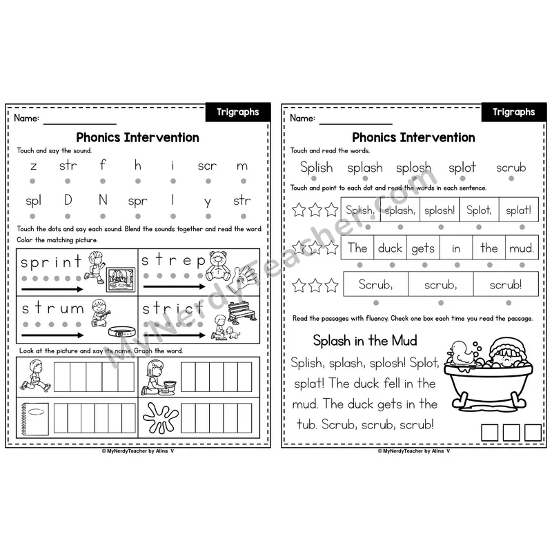 Trigraphs Phonics Intervention — Printable Blending & Decodable Passage