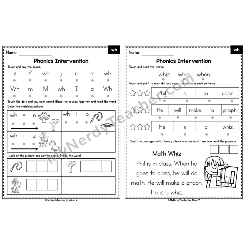 Digraph wh Phonics Intervention — Printable Blending & Decodable Passage
