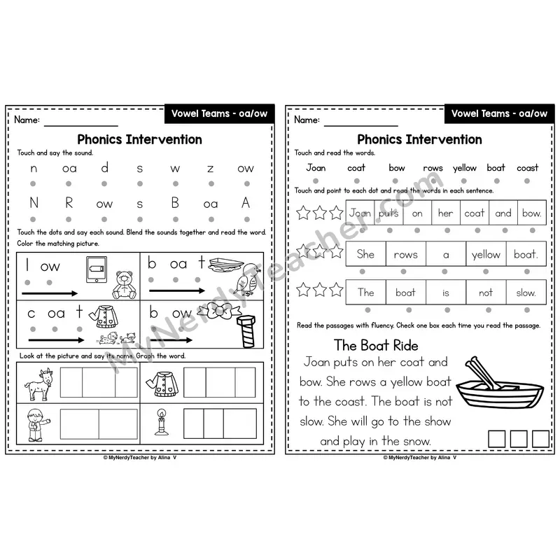 Vowel Team oa, ow Phonics Intervention — Printable Blending & Decodable Passage