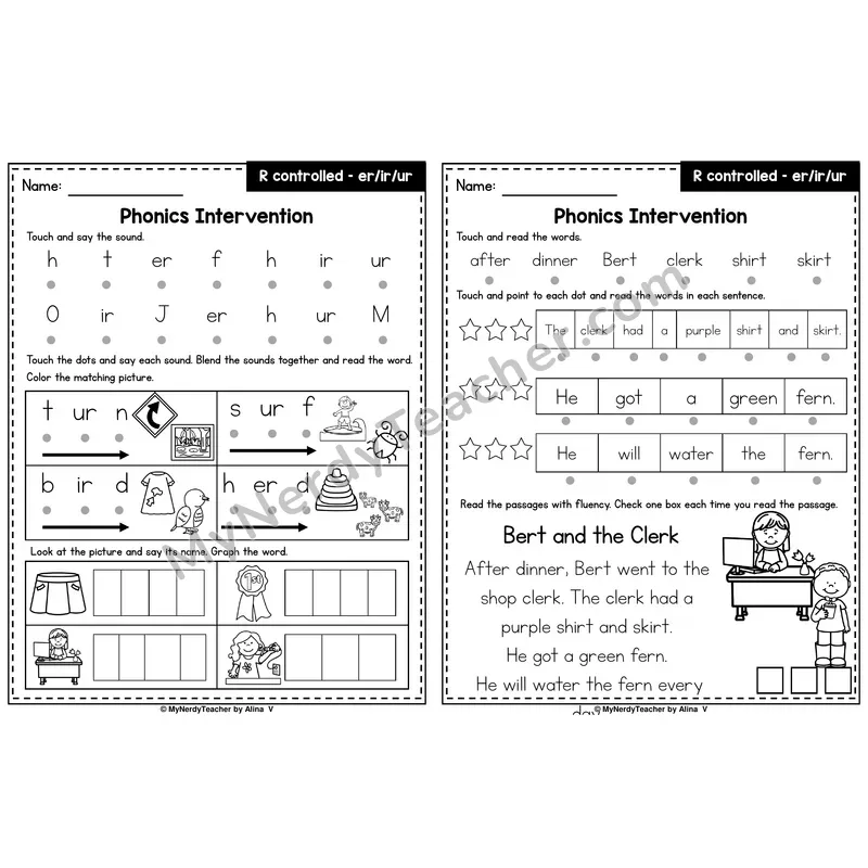 R-Controlled er, ir, ur Phonics Intervention — Printable Blending & Decodable Passage