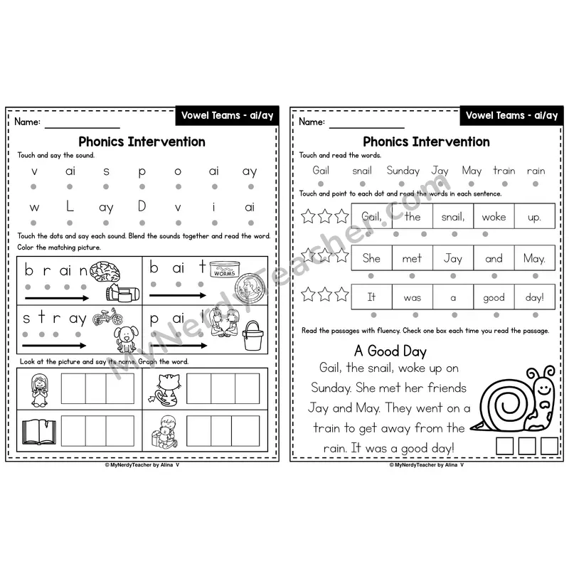 Vowel Team ai, ay Phonics Intervention — Printable Blending & Decodable Passage