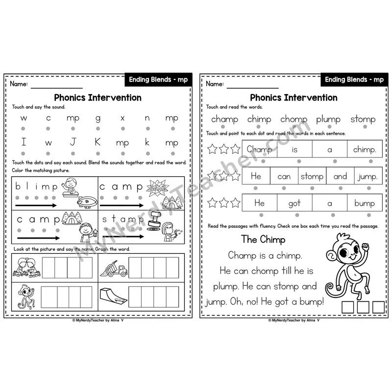 Ending Blends mp Phonics Intervention — Printable Blending & Decodable Passage