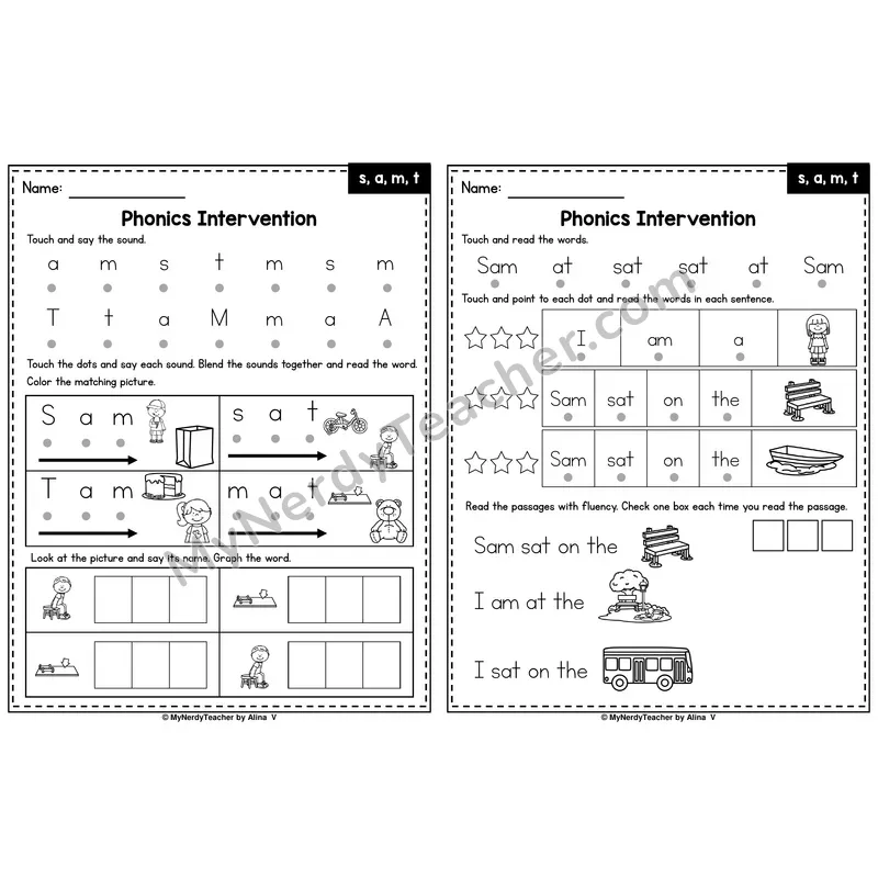 Letters S, A, M, T Phonics Intervention — Printable Blending & Decodable Passage