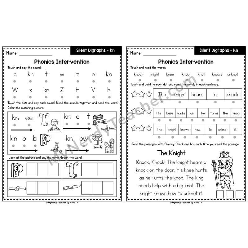 Silent Letter kn Phonics Intervention — Printable Blending & Decodable Passage