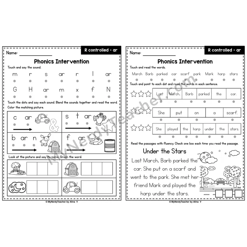 R-Controlled ar Phonics Intervention — Printable Blending & Decodable Passage