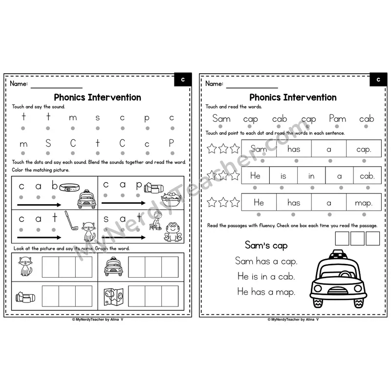 Letter C Phonics Intervention — Printable Blending & Decodable Passage