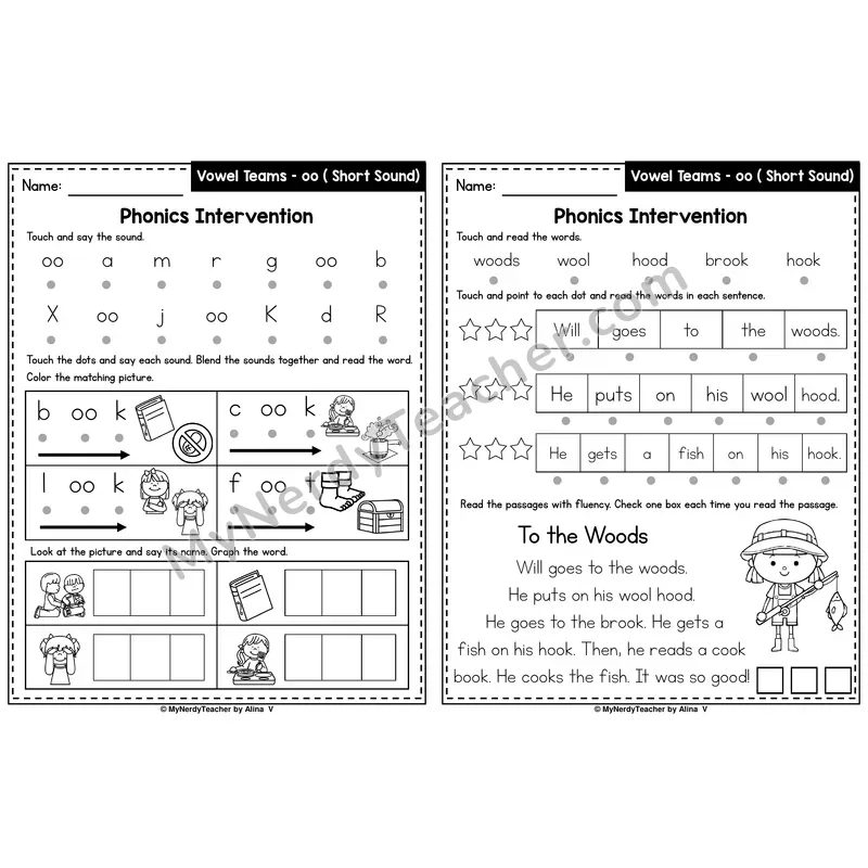 Vowel Team oo (Short Sound) Phonics Intervention — Printable Blending & Decodable Passage