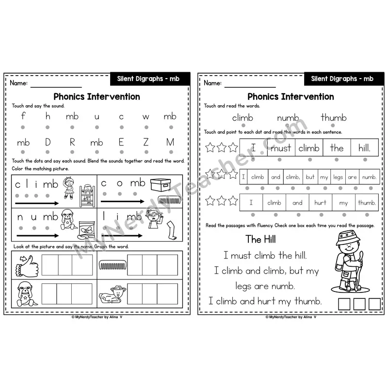 Silent Letter mb Phonics Intervention — Printable Blending & Decodable Passage